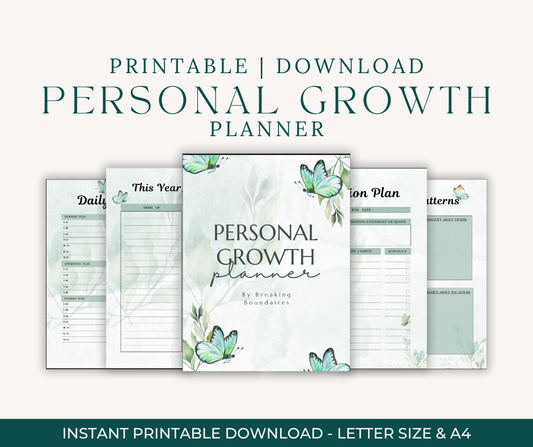🌿 27-Page Personal Growth Planner | Butterfly & Green Floral Theme